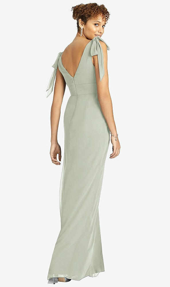 Back View - Celadon Bow-Shoulder Sleeveless Deep V-Back Mermaid Dress