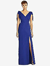 Front View Thumbnail - Cobalt Blue Bow-Shoulder Sleeveless Deep V-Back Mermaid Dress