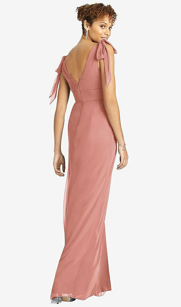 Back View - Desert Rose Bow-Shoulder Sleeveless Deep V-Back Mermaid Dress