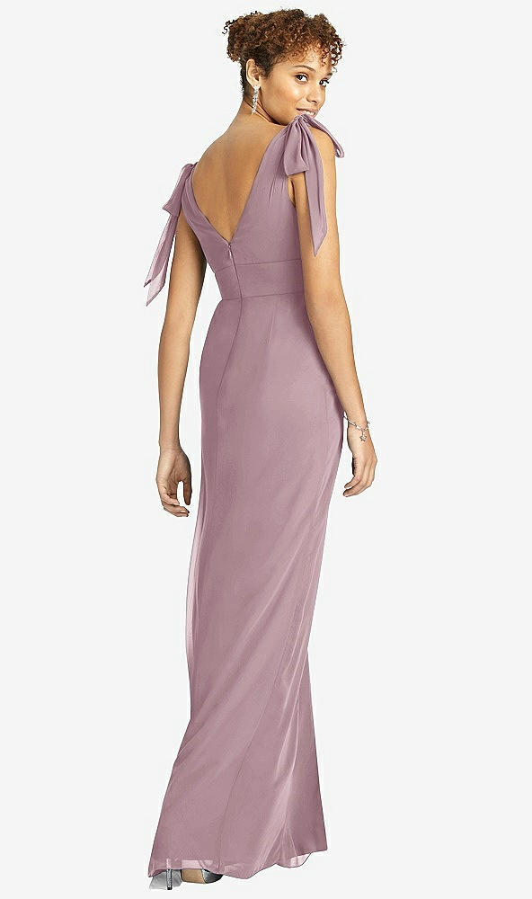 Back View - Dusty Rose Bow-Shoulder Sleeveless Deep V-Back Mermaid Dress