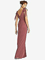 Rear View Thumbnail - English Rose Bow-Shoulder Sleeveless Deep V-Back Mermaid Dress