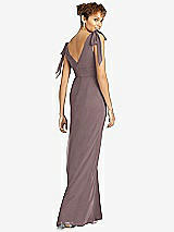 Rear View Thumbnail - French Truffle Bow-Shoulder Sleeveless Deep V-Back Mermaid Dress