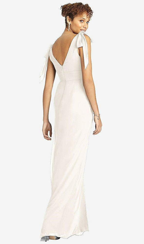 Back View - Ivory Bow-Shoulder Sleeveless Deep V-Back Mermaid Dress