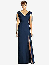 Front View Thumbnail - Midnight Navy Bow-Shoulder Sleeveless Deep V-Back Mermaid Dress