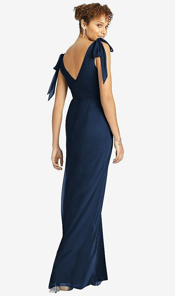 Back View - Midnight Navy Bow-Shoulder Sleeveless Deep V-Back Mermaid Dress