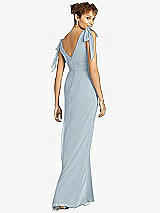 Rear View Thumbnail - Mist Bow-Shoulder Sleeveless Deep V-Back Mermaid Dress