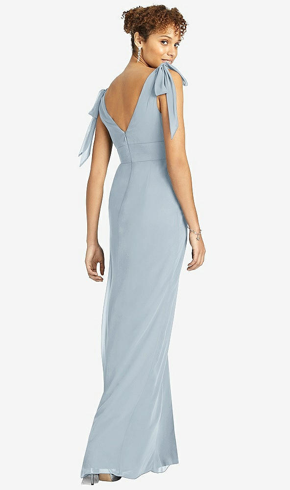 Back View - Mist Bow-Shoulder Sleeveless Deep V-Back Mermaid Dress