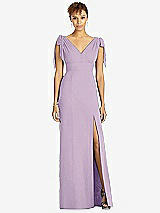 Front View Thumbnail - Pale Purple Bow-Shoulder Sleeveless Deep V-Back Mermaid Dress