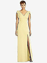 Front View Thumbnail - Pale Yellow Bow-Shoulder Sleeveless Deep V-Back Mermaid Dress