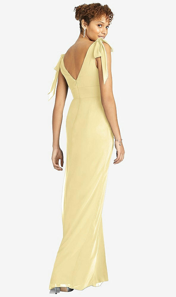 Back View - Pale Yellow Bow-Shoulder Sleeveless Deep V-Back Mermaid Dress