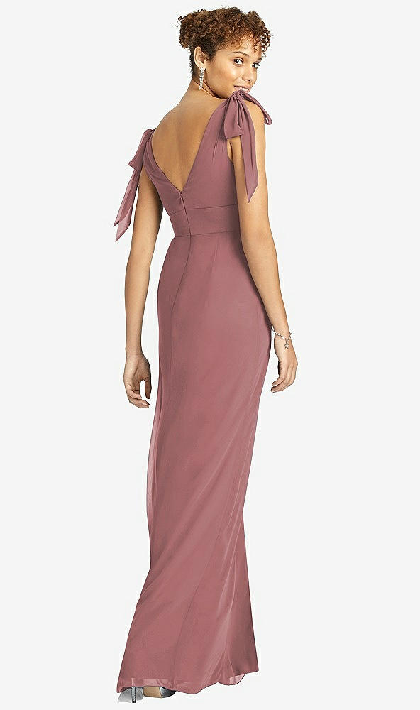 Back View - Rosewood Bow-Shoulder Sleeveless Deep V-Back Mermaid Dress