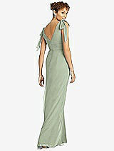 Rear View Thumbnail - Sage Bow-Shoulder Sleeveless Deep V-Back Mermaid Dress