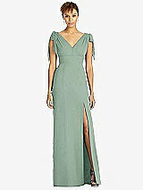 Front View Thumbnail - Seagrass Bow-Shoulder Sleeveless Deep V-Back Mermaid Dress