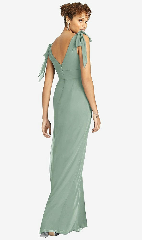 Back View - Seagrass Bow-Shoulder Sleeveless Deep V-Back Mermaid Dress