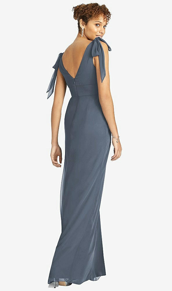 Back View - Silverstone Bow-Shoulder Sleeveless Deep V-Back Mermaid Dress