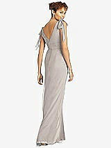 Rear View Thumbnail - Taupe Bow-Shoulder Sleeveless Deep V-Back Mermaid Dress