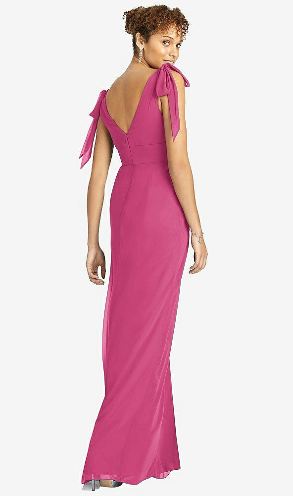 Back View - Tea Rose Bow-Shoulder Sleeveless Deep V-Back Mermaid Dress