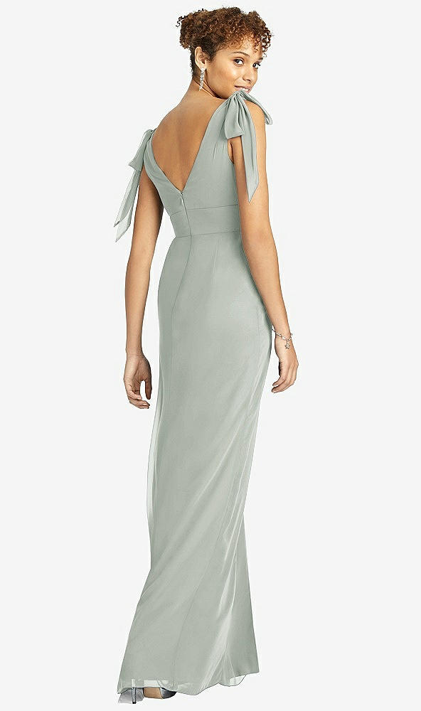 Back View - Willow Green Bow-Shoulder Sleeveless Deep V-Back Mermaid Dress