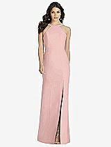 Front View Thumbnail - Rose - PANTONE Rose Quartz High-Neck Backless Crepe Trumpet Gown