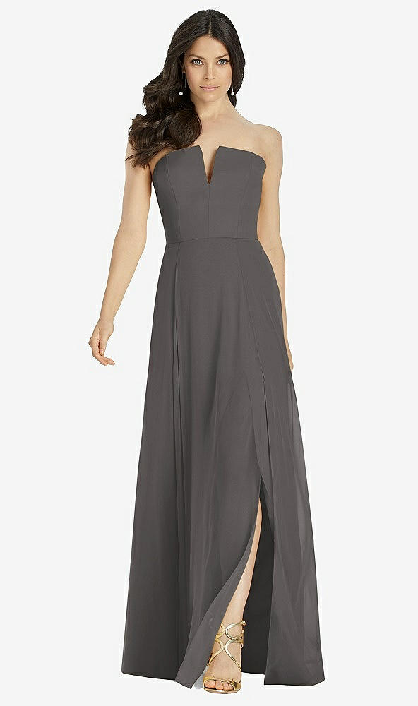 Front View - Caviar Gray Strapless Notch Chiffon Maxi Dress