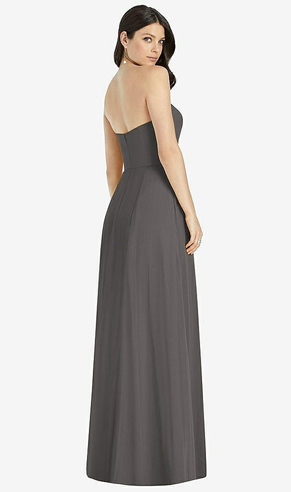 Back View - Caviar Gray Strapless Notch Chiffon Maxi Dress