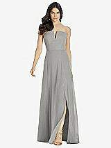 Front View Thumbnail - Chelsea Gray Strapless Notch Chiffon Maxi Dress