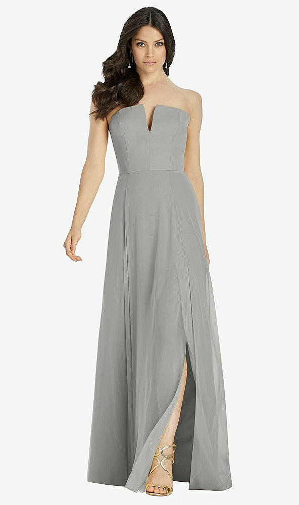 Front View - Chelsea Gray Strapless Notch Chiffon Maxi Dress