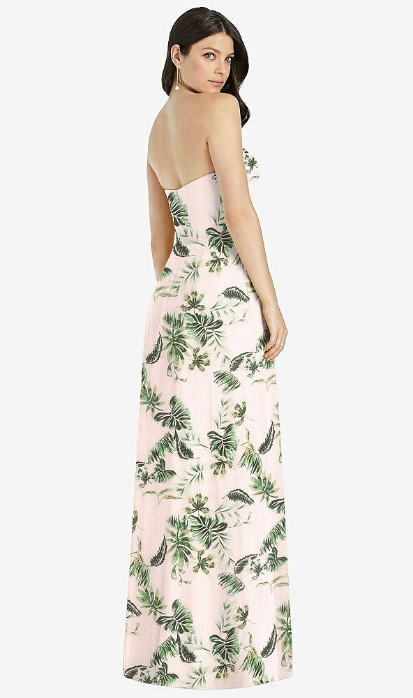 Back View - Palm Beach Print Strapless Notch Chiffon Maxi Dress