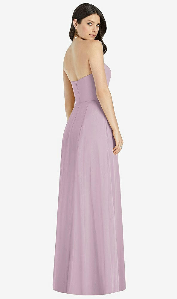 Back View - Suede Rose Strapless Notch Chiffon Maxi Dress