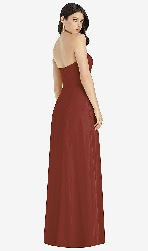 Back View - Auburn Moon Strapless Notch Chiffon Maxi Dress