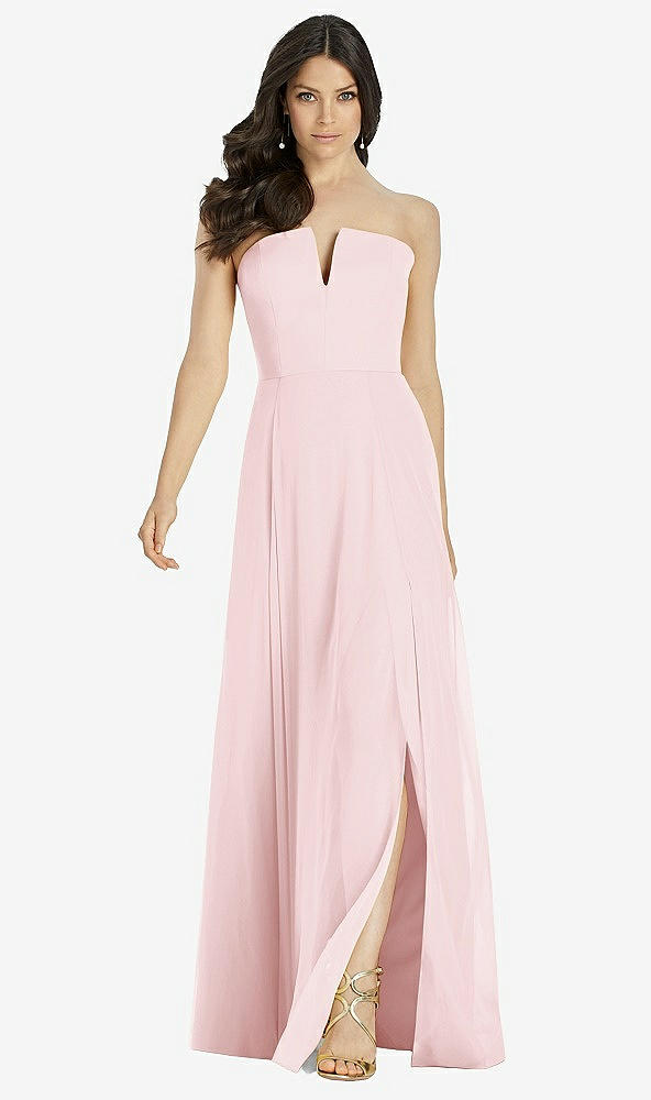 Front View - Ballet Pink Strapless Notch Chiffon Maxi Dress