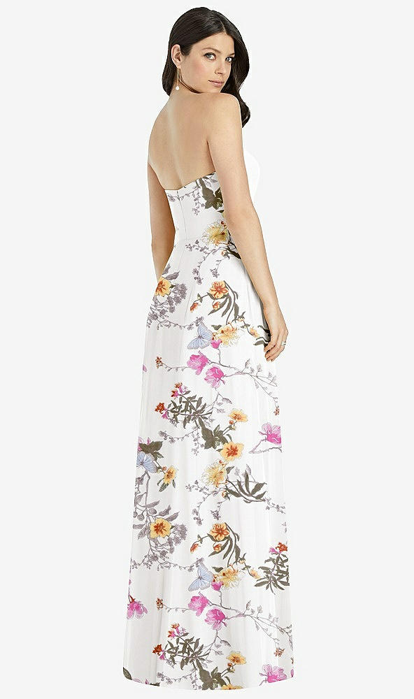 Back View - Butterfly Botanica Ivory Strapless Notch Chiffon Maxi Dress