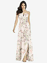 Front View Thumbnail - Blush Garden Strapless Notch Chiffon Maxi Dress