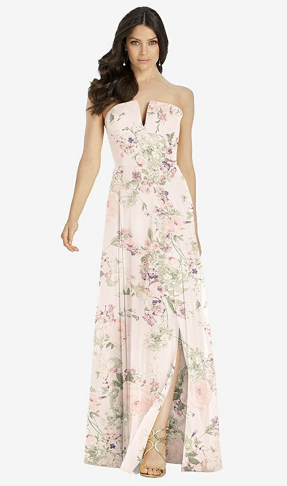 Front View - Blush Garden Strapless Notch Chiffon Maxi Dress