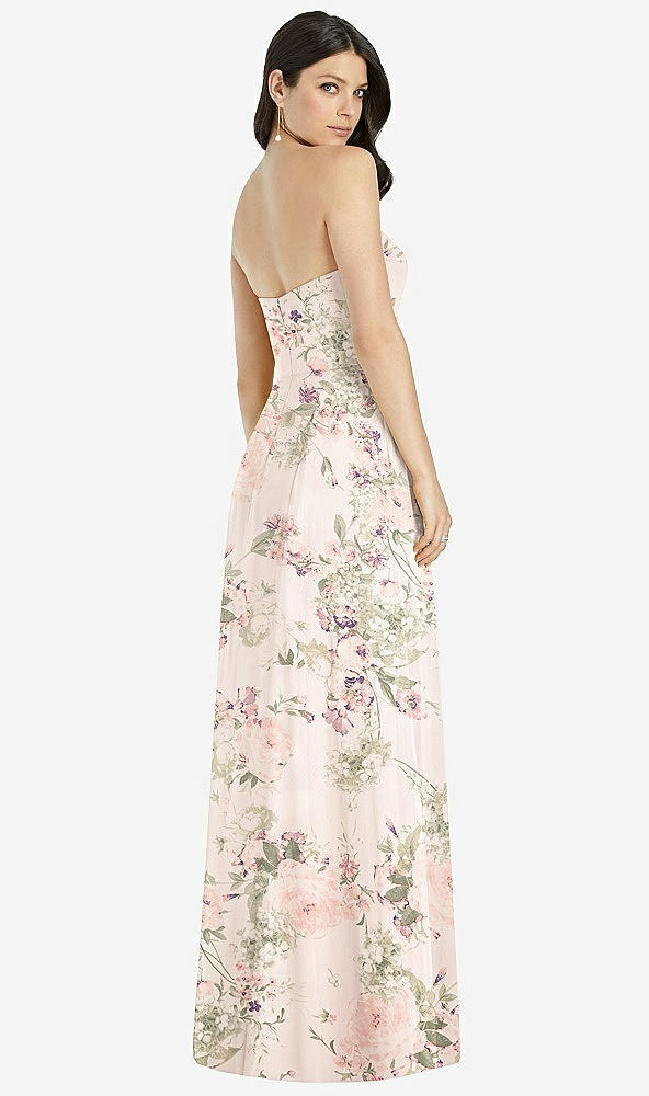 Back View - Blush Garden Strapless Notch Chiffon Maxi Dress