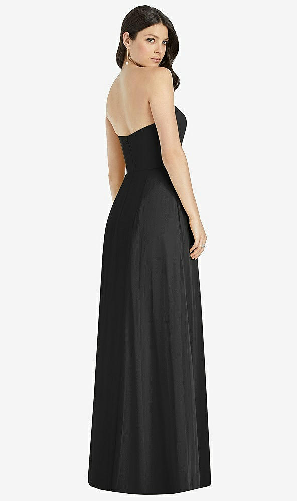 Back View - Black Strapless Notch Chiffon Maxi Dress