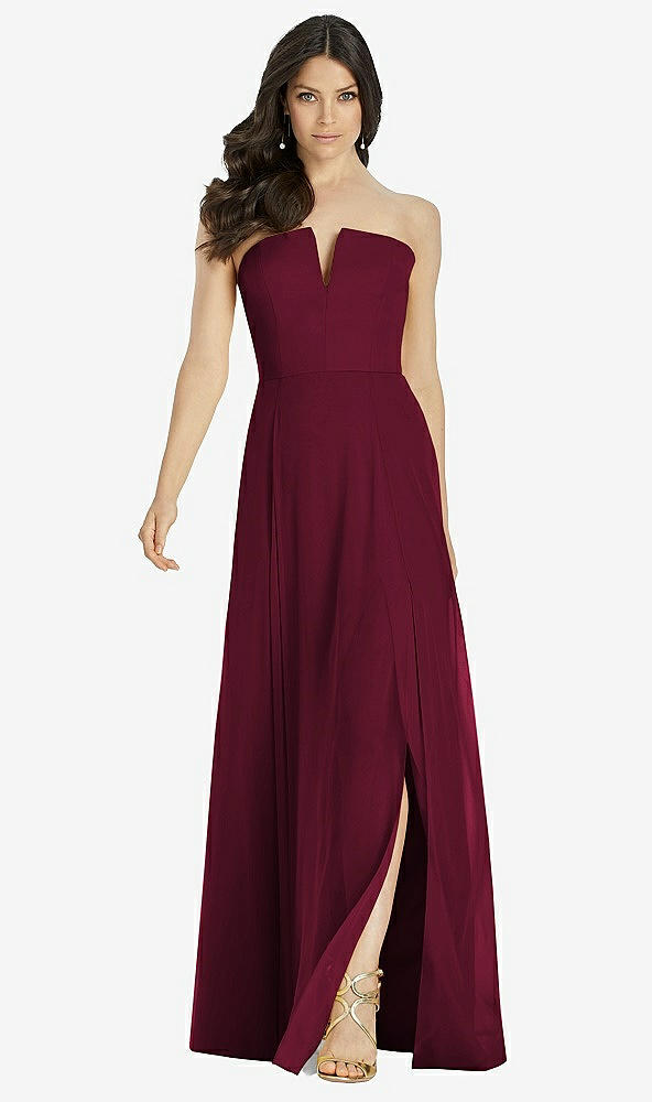 Front View - Cabernet Strapless Notch Chiffon Maxi Dress