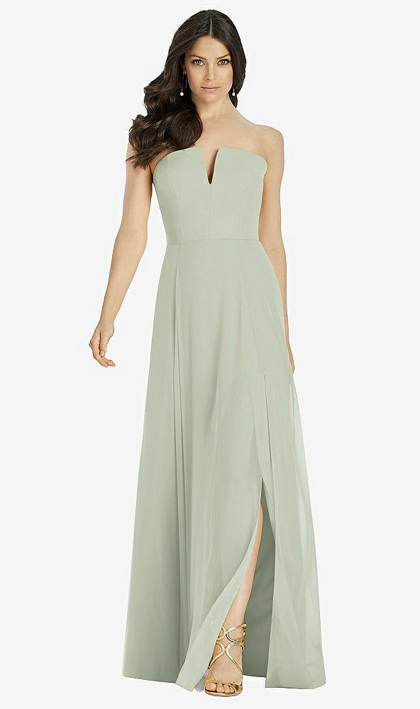 Front View - Celadon Strapless Notch Chiffon Maxi Dress