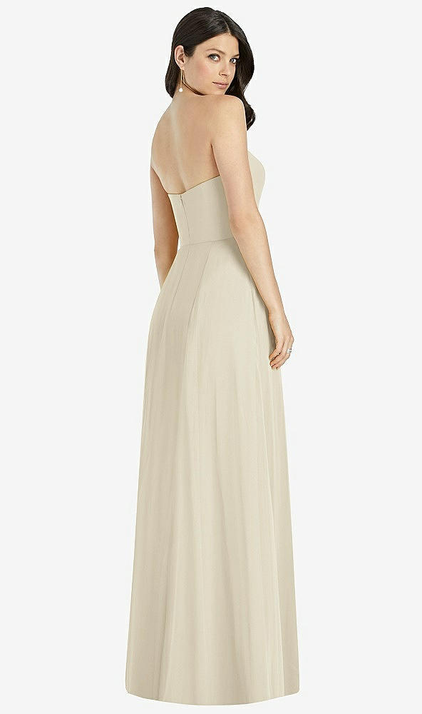 Back View - Champagne Strapless Notch Chiffon Maxi Dress