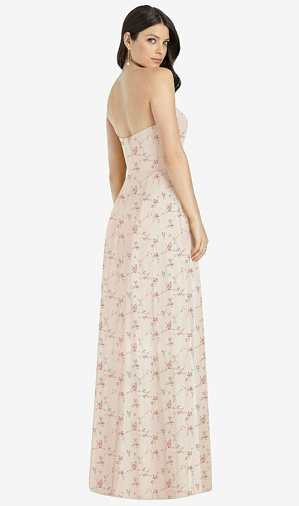 Back View - Coquette Floral Print Strapless Notch Chiffon Maxi Dress