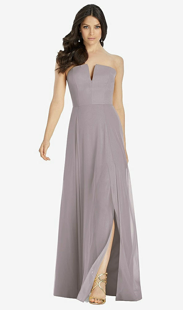 Front View - Cashmere Gray Strapless Notch Chiffon Maxi Dress