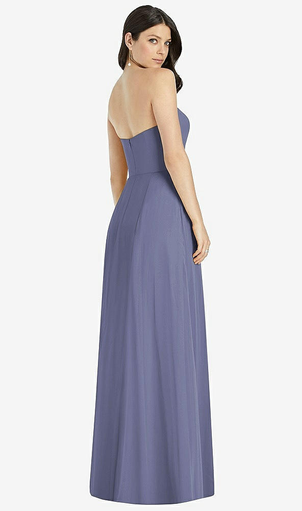 Back View - French Blue Strapless Notch Chiffon Maxi Dress