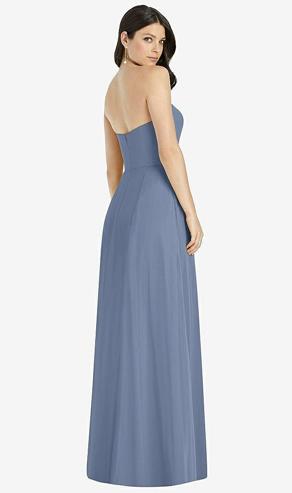 Back View - Larkspur Blue Strapless Notch Chiffon Maxi Dress