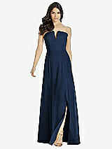 Front View Thumbnail - Midnight Navy Strapless Notch Chiffon Maxi Dress