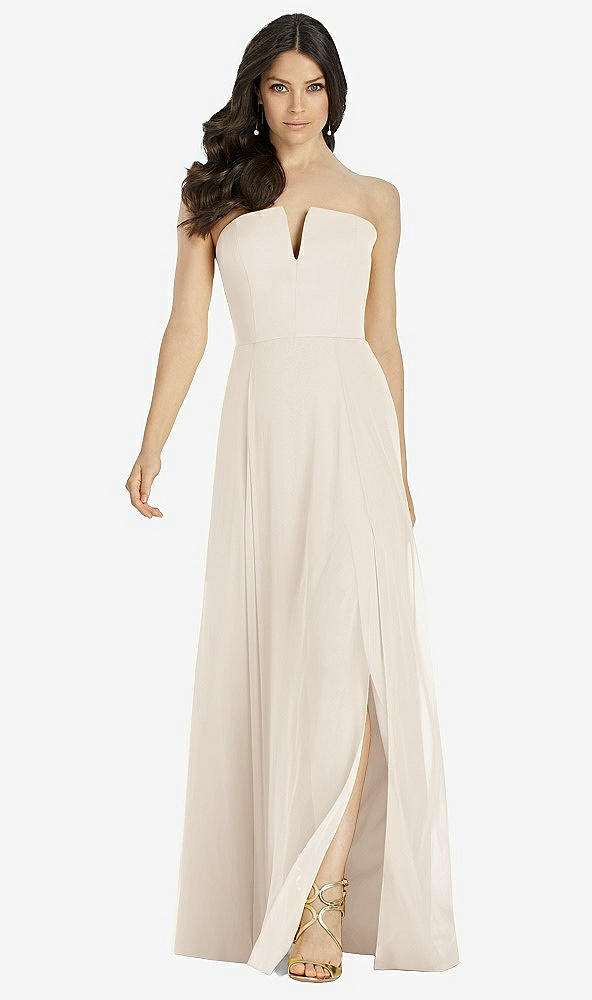 Front View - Oat Strapless Notch Chiffon Maxi Dress