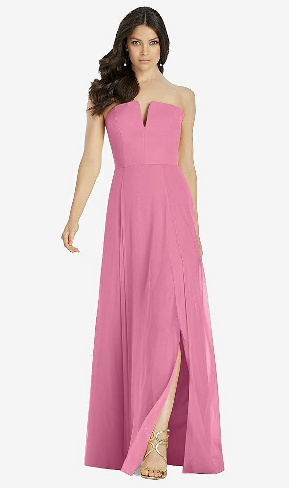 Front View - Orchid Pink Strapless Notch Chiffon Maxi Dress