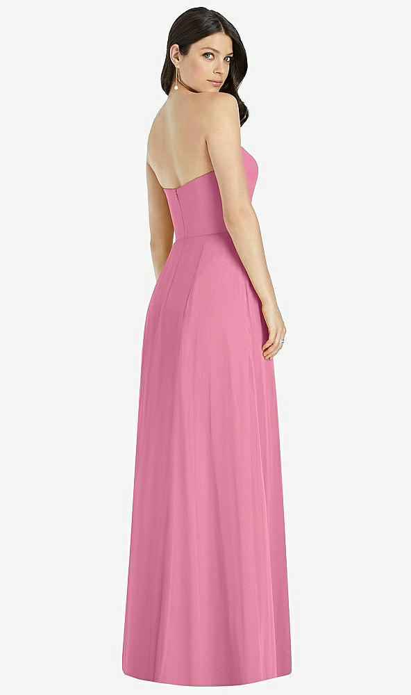 Back View - Orchid Pink Strapless Notch Chiffon Maxi Dress