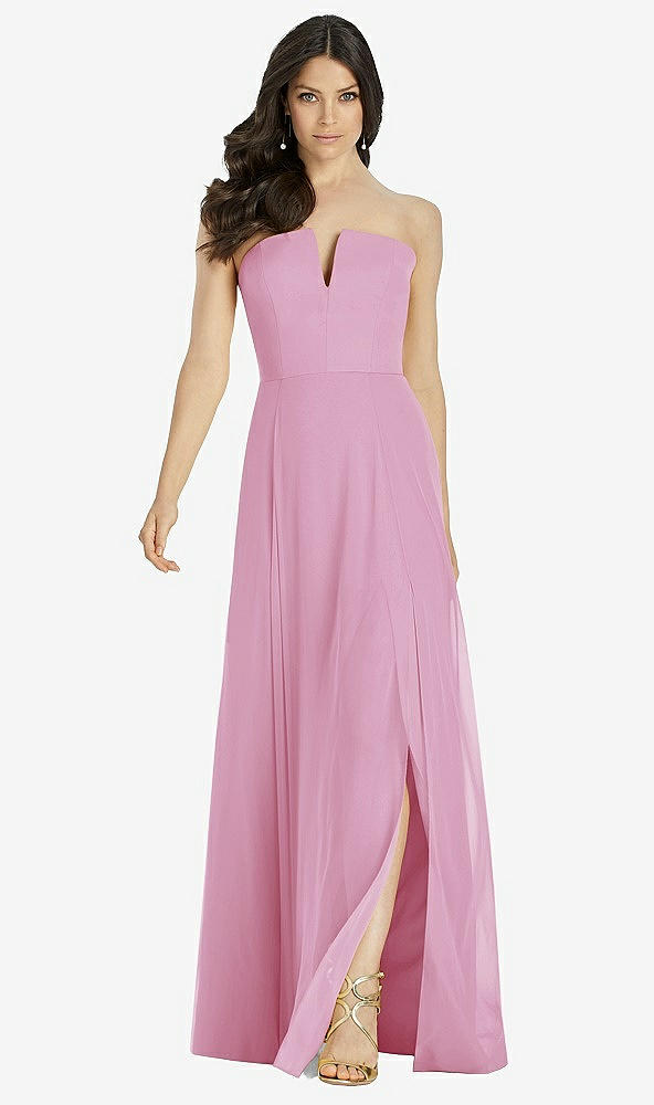 Front View - Powder Pink Strapless Notch Chiffon Maxi Dress