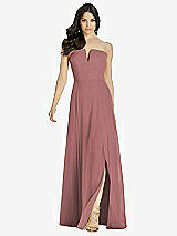 Front View Thumbnail - Rosewood Strapless Notch Chiffon Maxi Dress