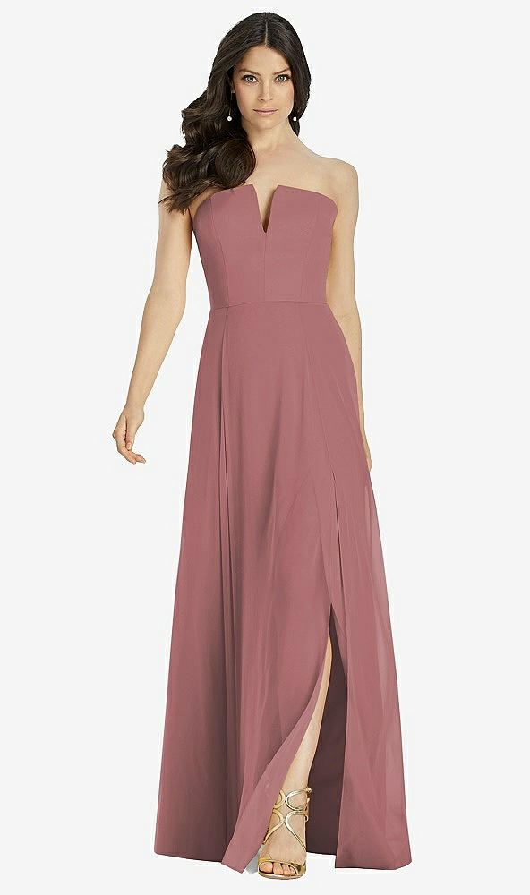 Front View - Rosewood Strapless Notch Chiffon Maxi Dress